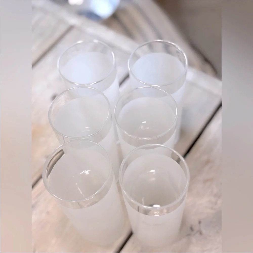 6 Libbey Frosted White Tom Collins Glasses. Vintage EUC Retro MCM